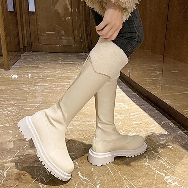 Women's Long Boots Soft PU Leather Autumn Shoes Thick Soled Platform Fashion Ladies Knee High Boots 2021 Solid Color Female Boot