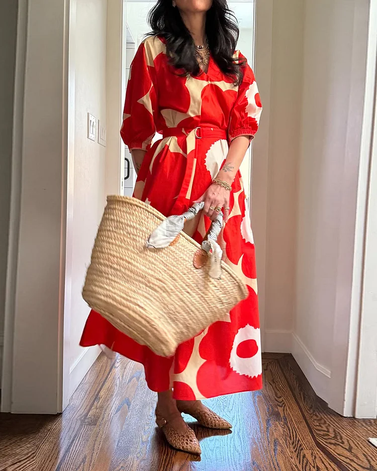 Women's Stand Collar Printed Loose Dress