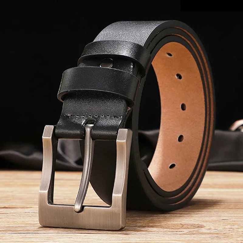 Men Vintage Spilt Genuine Leather Pin Buckle Waist Strap Belt