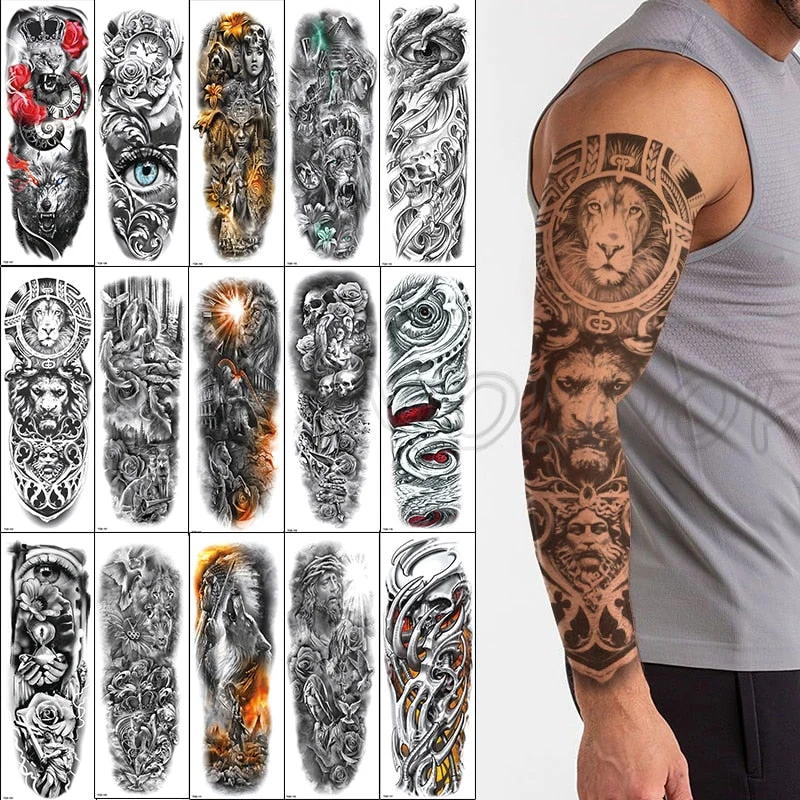Waterproof Temporary Tattoo Sticker Full Arm Large Virgin Cross Tatoo Stickers Flash Fake Tattoos for Men Women