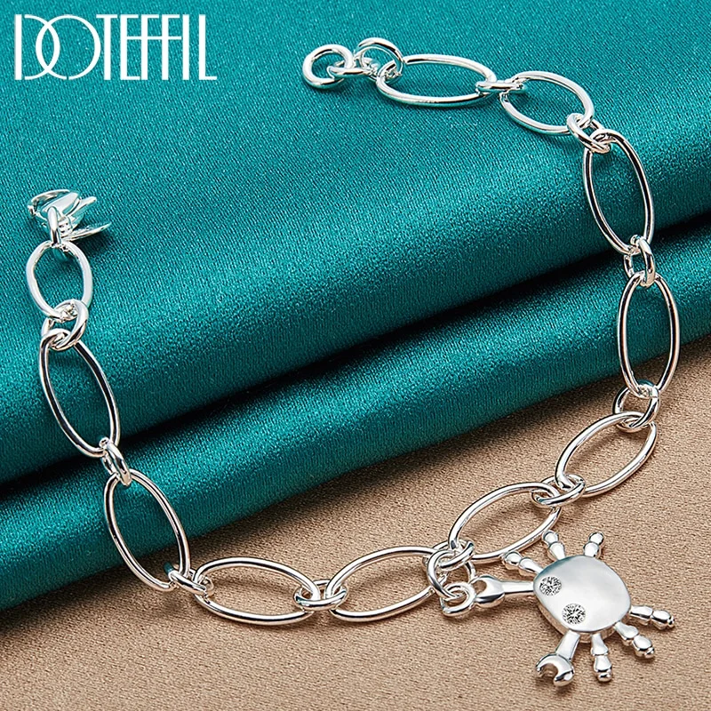 925 Sterling Silver AAA Zircon Crab Pendant Bracelet Chain For Woman Jewelry