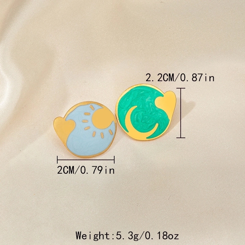 1 Pair Cute Minimalist Commute Sun Moon Heart Shape Enamel 304 Stainless Steel 14K Gold Plated Ear Studs