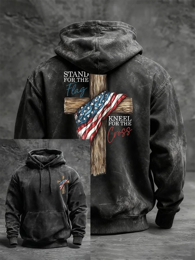 🔥Buy 3 Get 15% Off🔥Men's Stand For Flag Kneel For The Cross Printed Casual Hoodie 