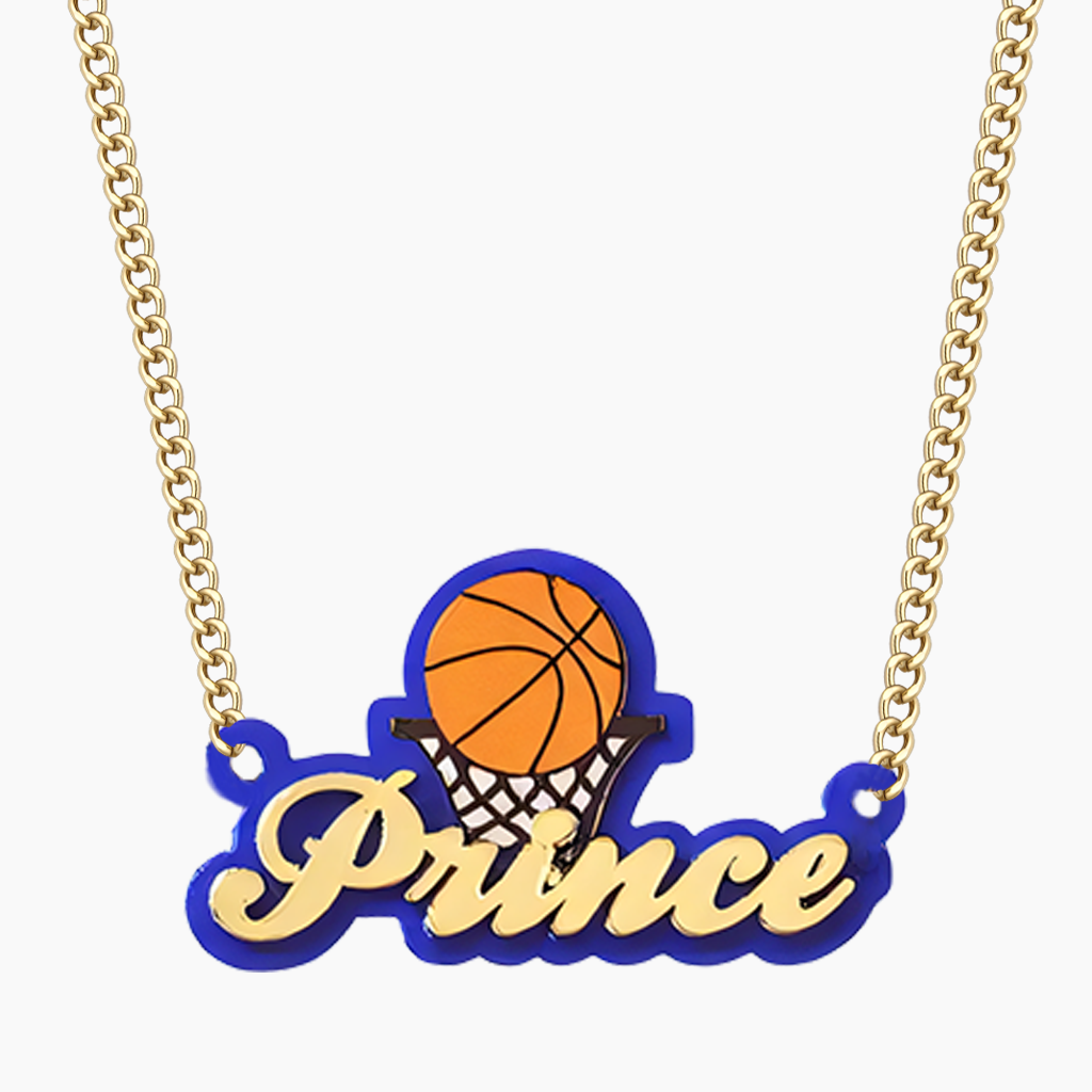 Acrylic Orange Basketball Element Name Necklace