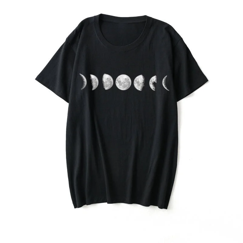 Moon Print Cotton Summer T Shirt Women O Neck Graphic Tees Casual Plus Size 5XL T-shirt Womens Aesthetic Shirts Tops Free Ship