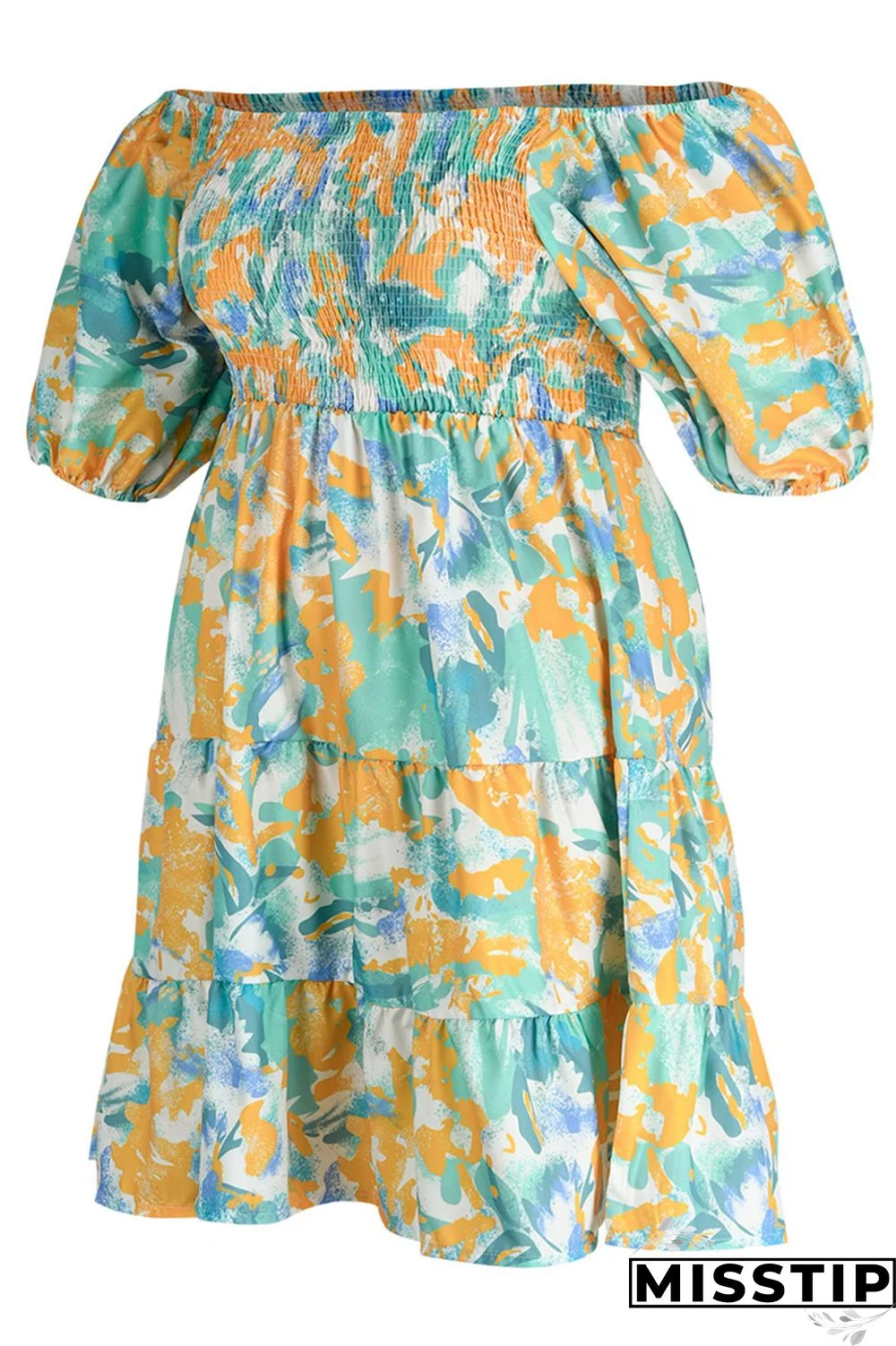 Blue Fashion Casual Plus Size Print Patchwork O Neck Short Sleeve Dress