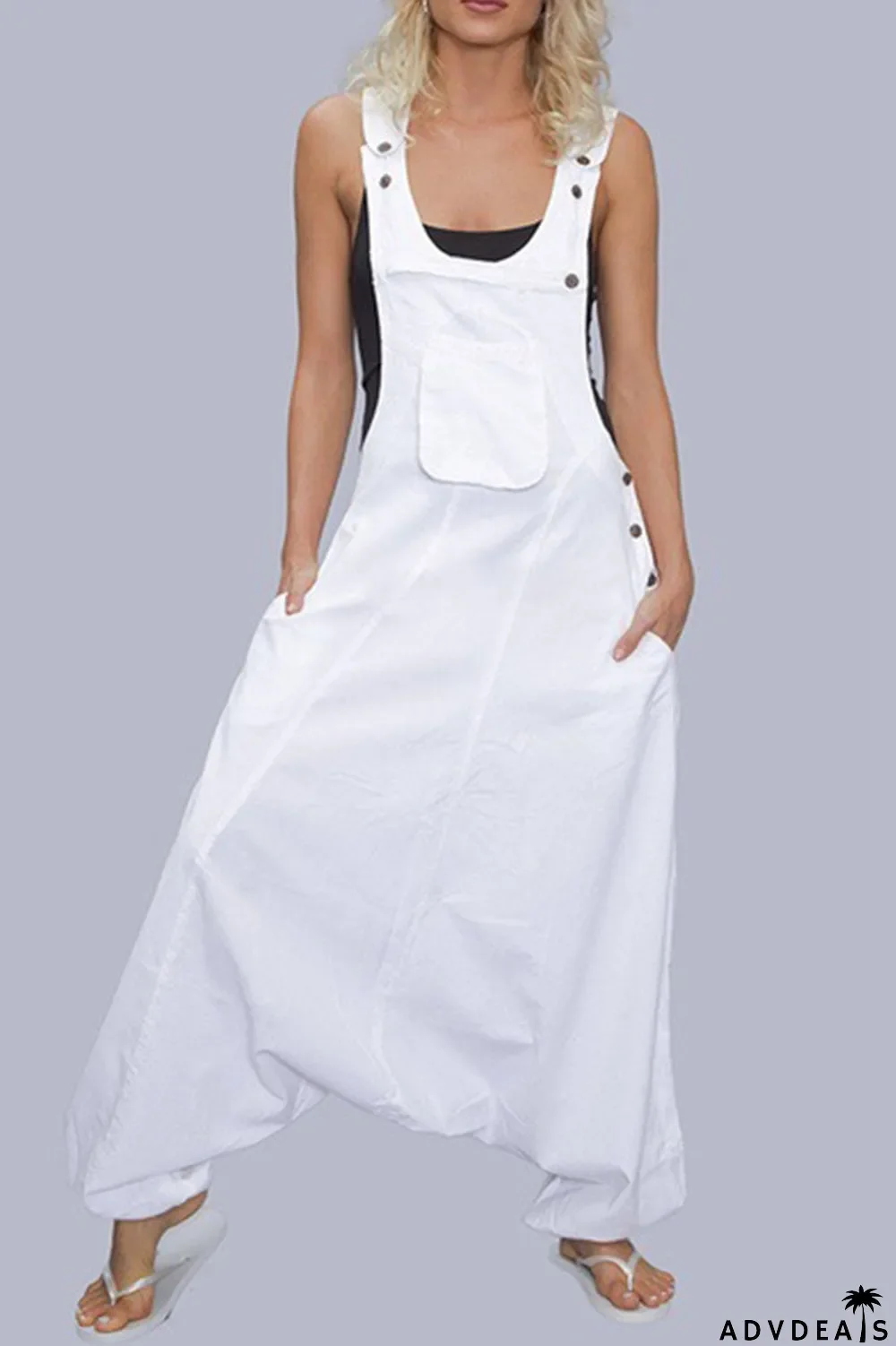 Casual Solid Asymmetrical Spaghetti Strap Loose Jumpsuits