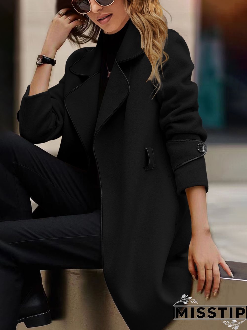 Winter Warm Woolen Blend Lapel Coat with Belt