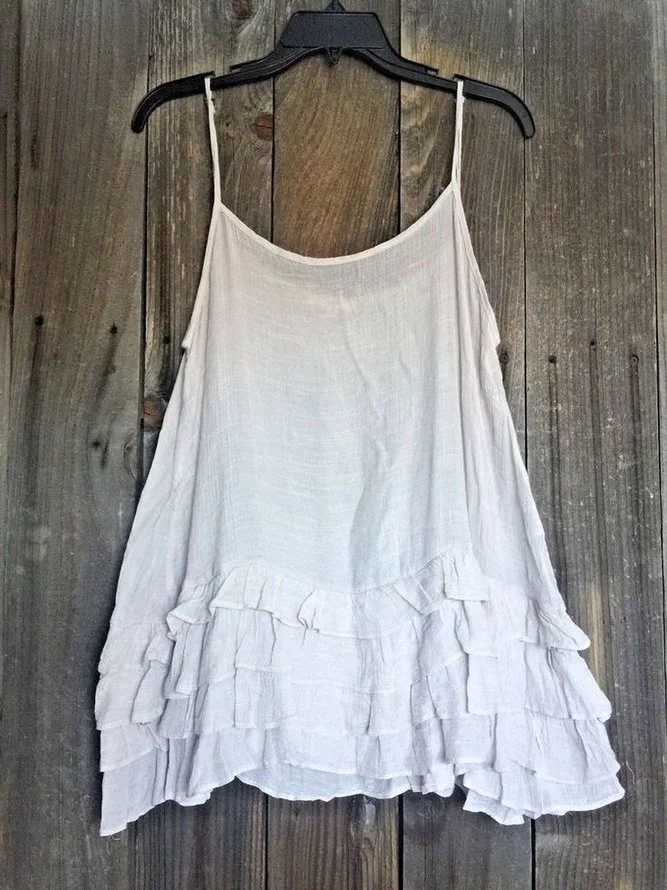 Plus Size Casual Solid Cotton Sleeveless Tops