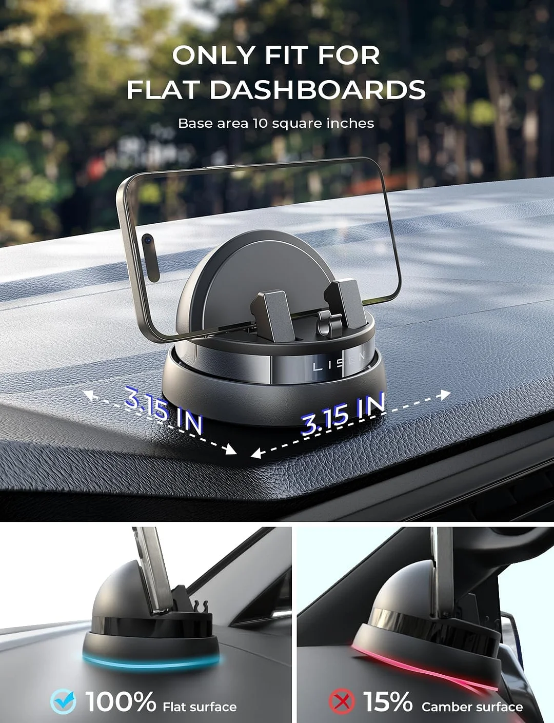 LISEN Car Phone Holder(Updated),360&deg; Rotatable Dashboard Cell Phone Holder,Non-Slip Navigation Car Phone Mount Dash Fit for iPhone 16 Pro Max/15/14/13/12/11,Samsung Series,All Smartphones