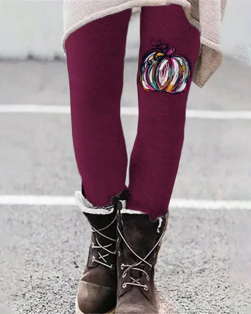 Women's Pumpkin Print Leggings-0920-2