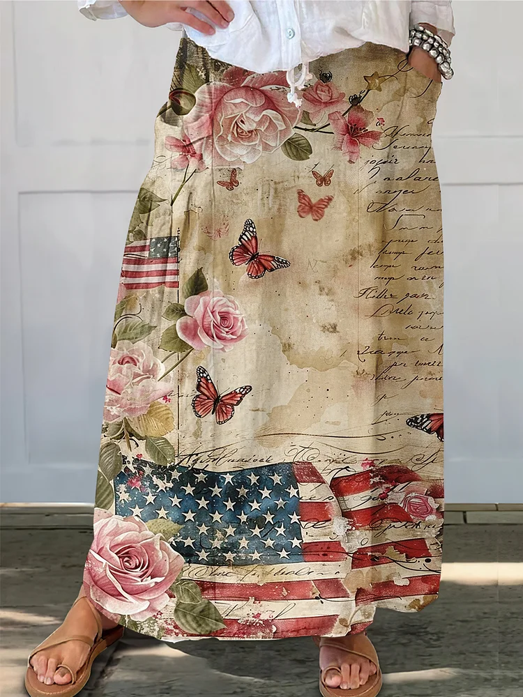 Women's Independence Day Retro Print Maxi Dress