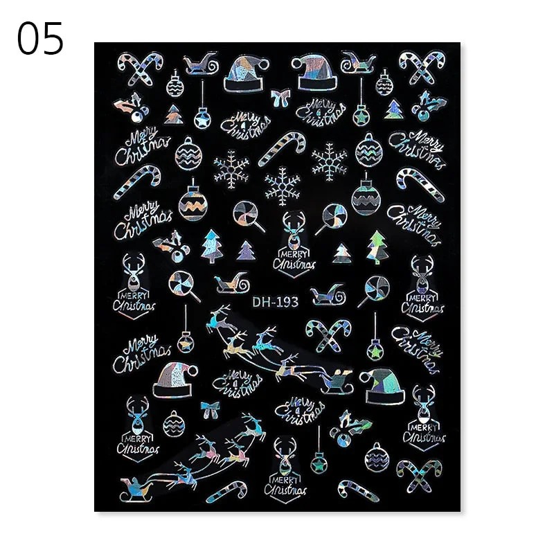 2021 NEW Christmas Slider Nail Art Water Decals Decoration Snowflake Nail Art Sticker DIY Manicures Water Transfer Foil Xmas Gif-Nail Inspo