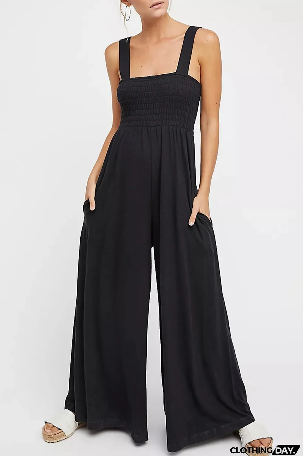 Casual Simplicity Solid Pocket Loose Jumpsuits