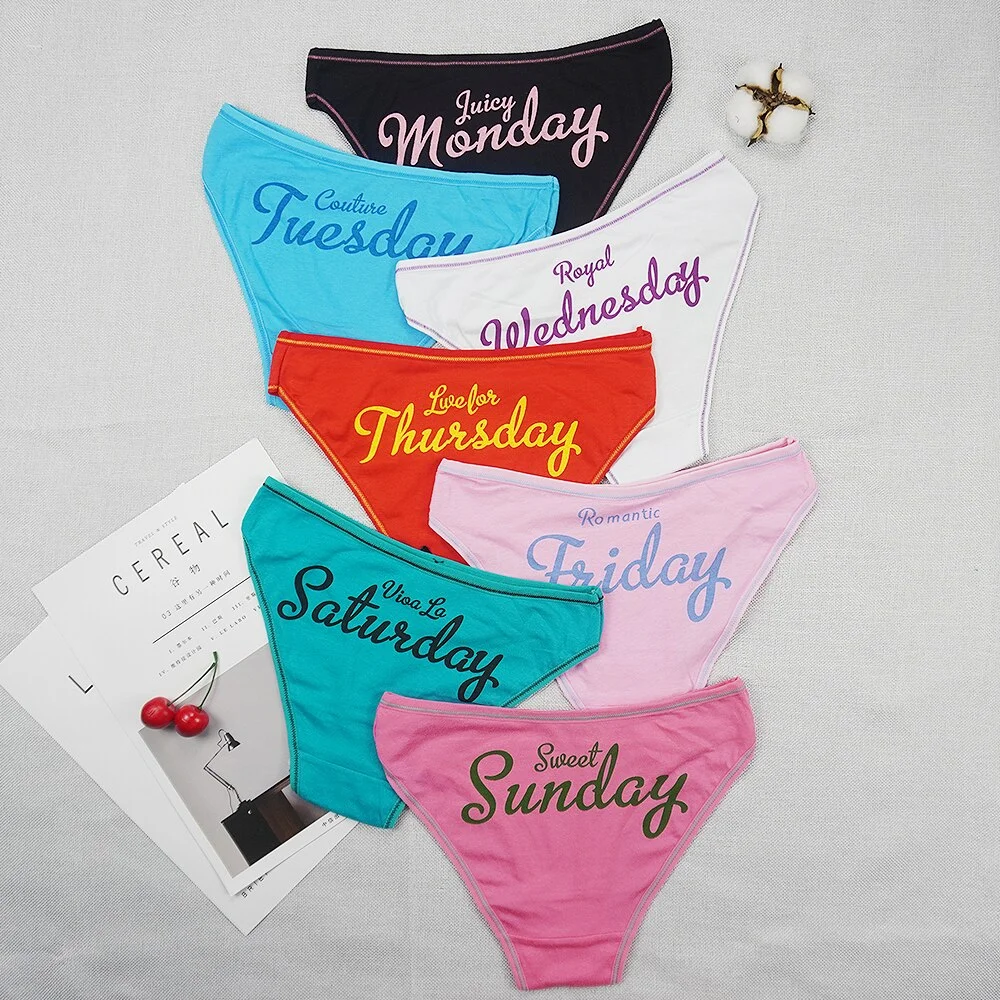 Billionm Women's Panties Sexy Cotton Cute Briefs Letter Mid Rise Ladies Underwear Fashion Shorts Soft 7pcs/lots Pack