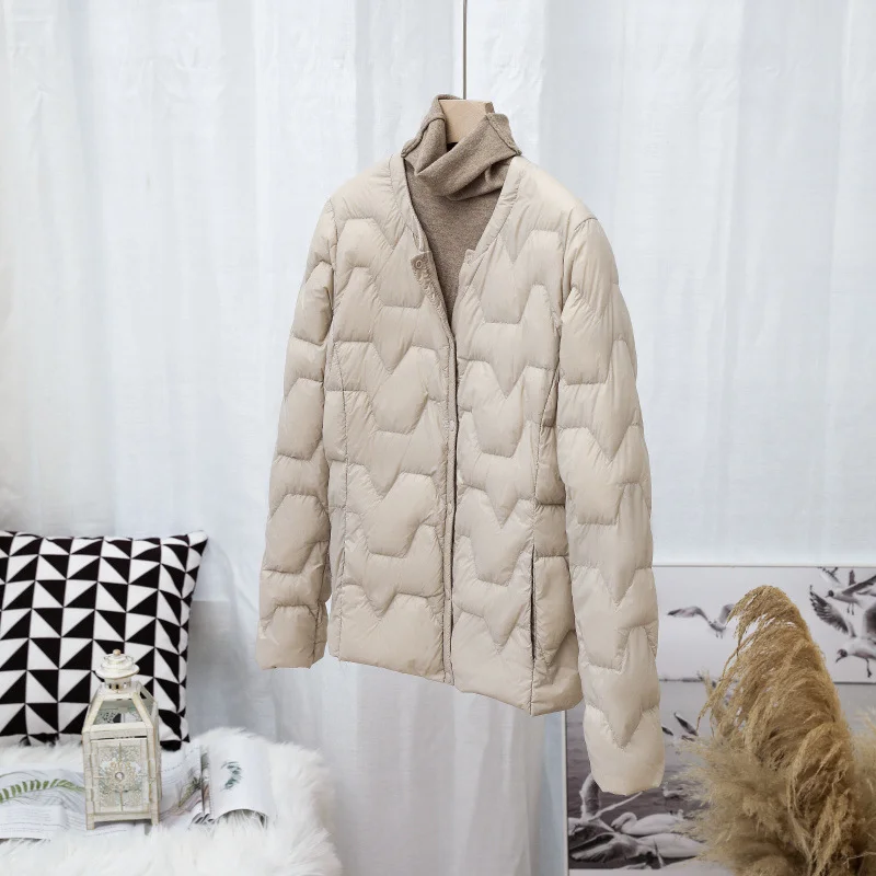 Toloer Autumn Winter New Round Collar Light White Duck Velvet Female Short Money Inside Outside Wear Warm Light Down Jacket Coat Tide-Outfit Ideas