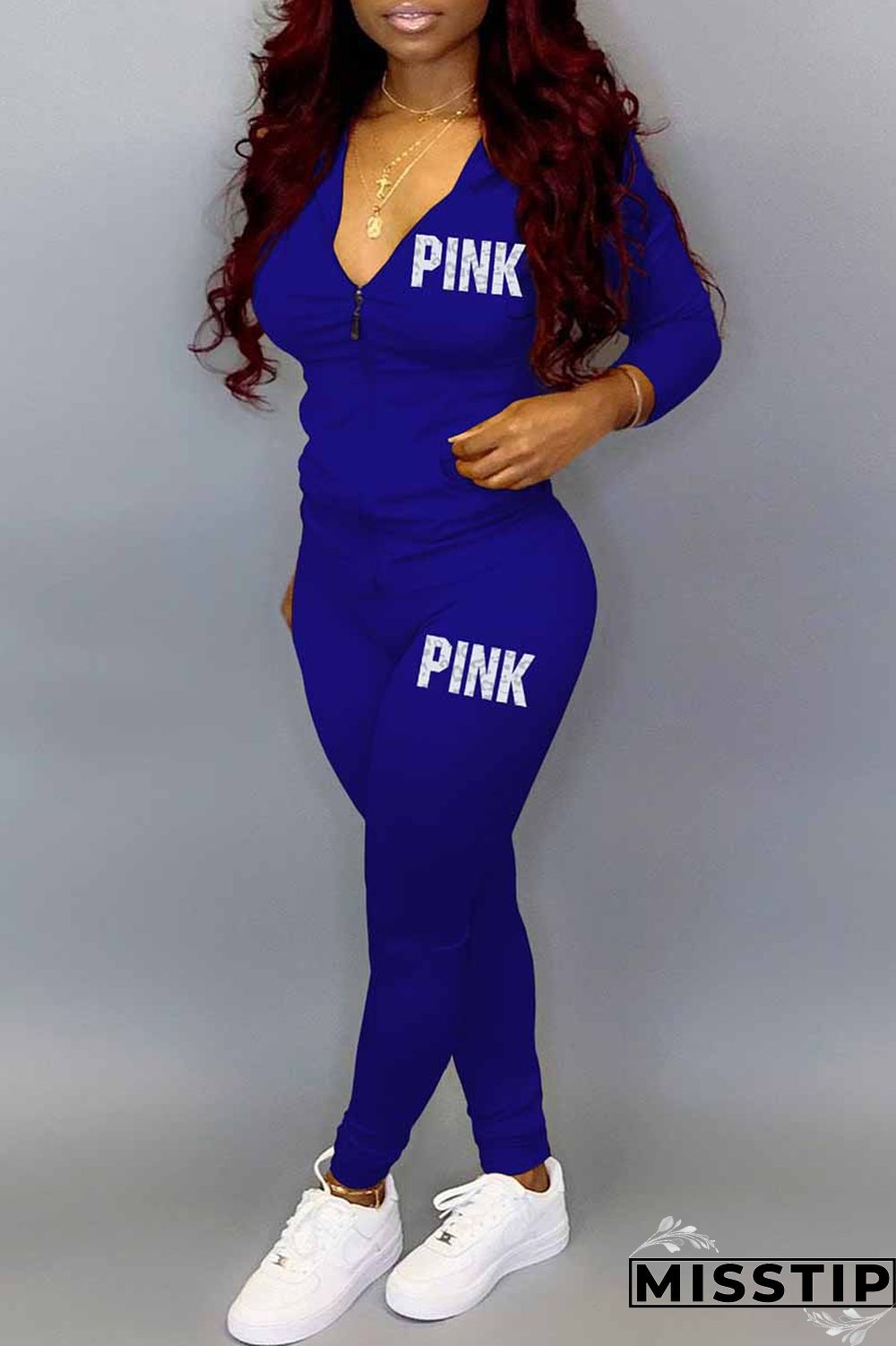 Blue Casual Print Letter Hooded Collar Long Sleeve Two Pieces