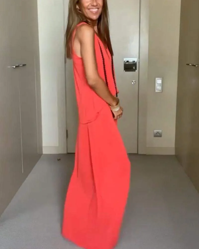 V-neck T-shirt Long Skirt Suit