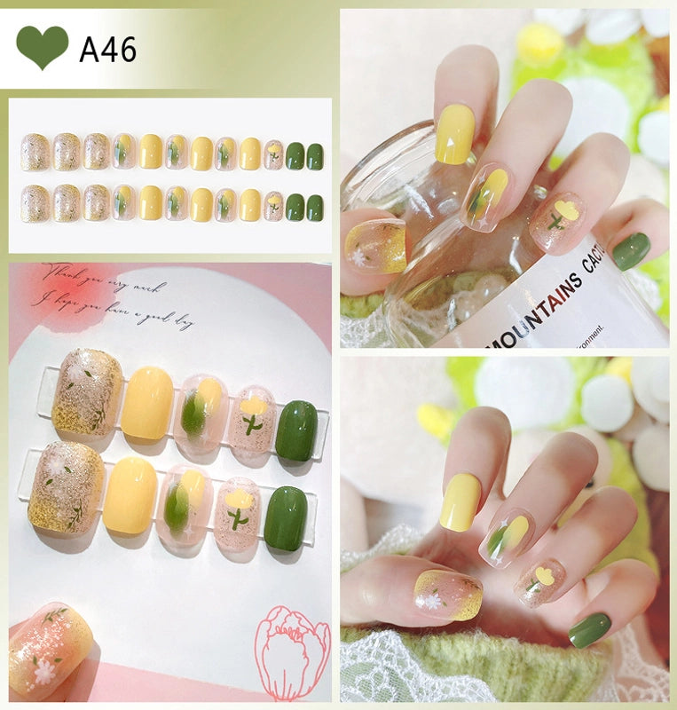 Cute Sweet Color Block Flower ABS Press-on Nails 1 Set