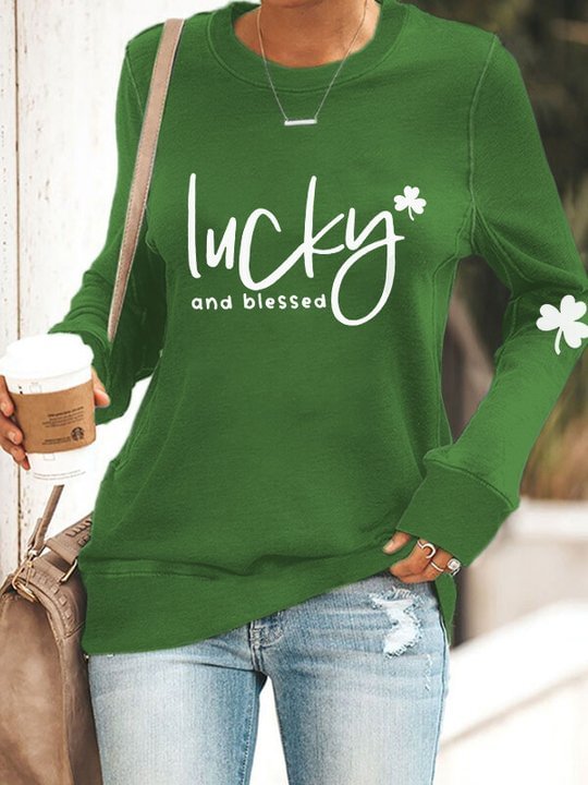 Women's St. Patrick's Lucky and Blessed Trefoil Print Sweatshirt