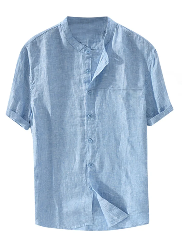 Men's Linen Shirt Summer Shirt Beach Shirt Apricot Black White Short Sleeve Plain Standing Collar Summer Spring Outdoor Daily Clothing Apparel Button-Down