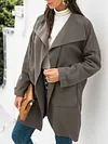 Fashion Loose Solid Color Long Sleeves Lapel Cardigan Woolen Outerwear