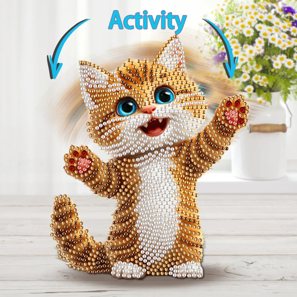 Xmas Acrylic Shaking Head 5D DIY Diamond Art Tabletop Decorations for Home (Cat)