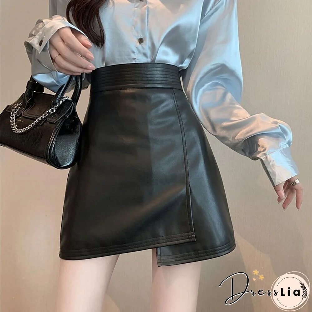 Spring Summer Pu Leather Skirt Women Casual High Waist Mini Skirt A Line Ladies Skirts Korean Fashion Street Wear New