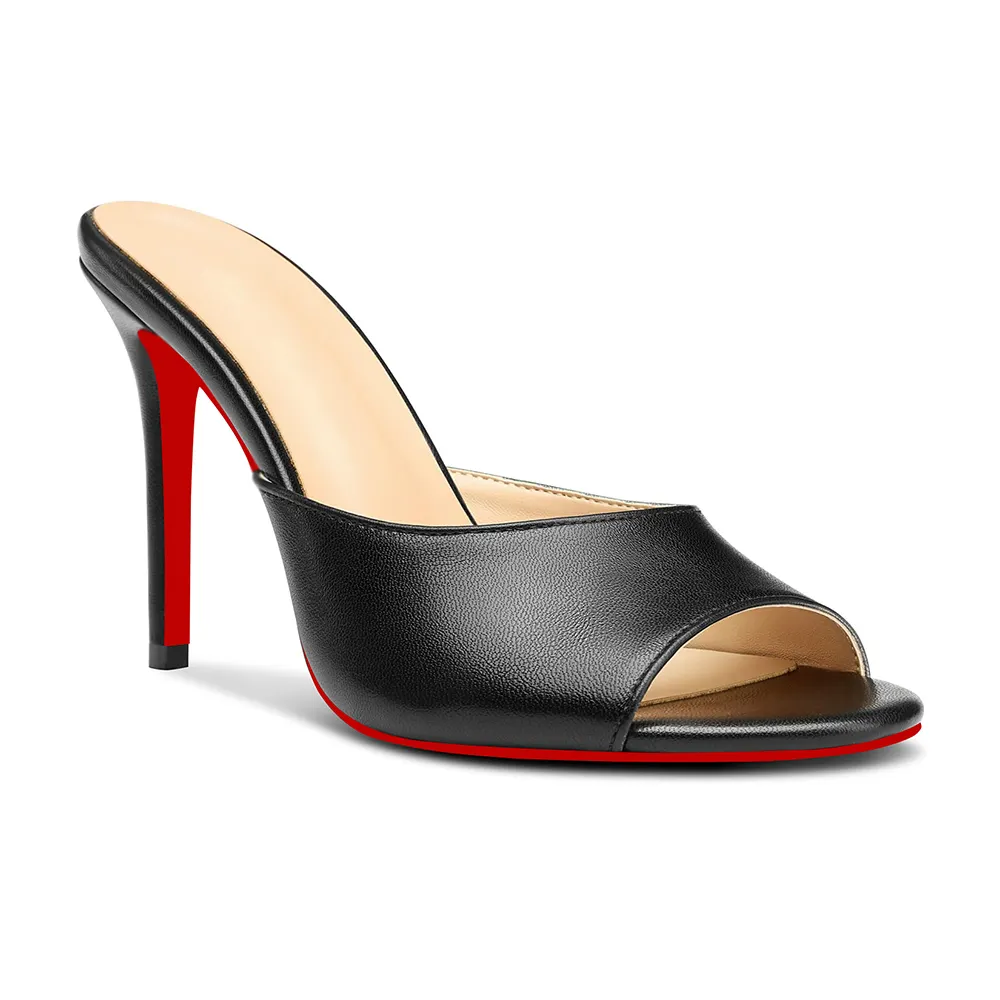 100mm Women's Sandals Pointed Toe Mules Red Bottom Heels Slip on Stilettos-vocosishoes