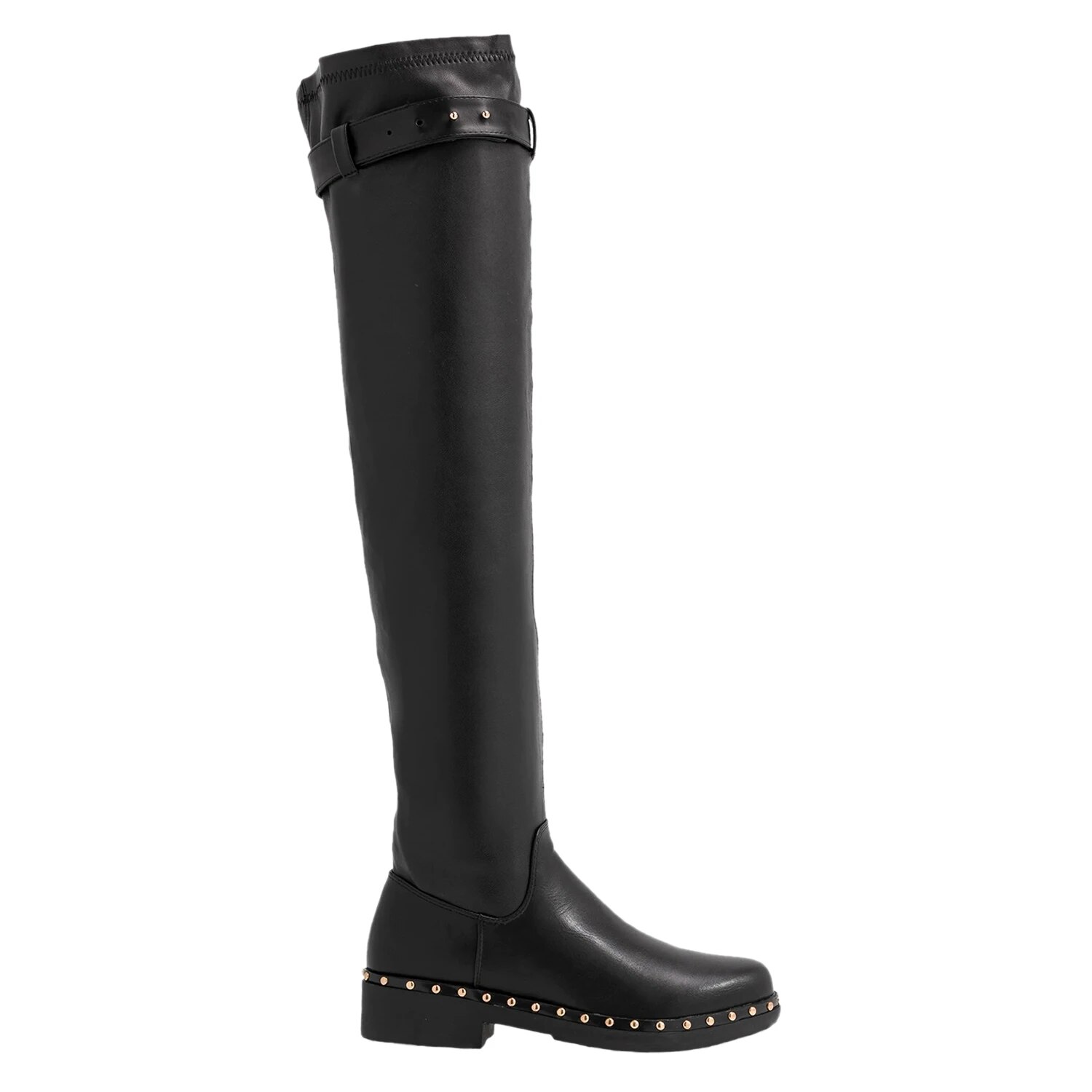 TAAFO Snackskin Med Chunky Heels Women Over-The-Knee Boots Rivets Low Platform Round Toe Ladies Office Zipper Shoes
