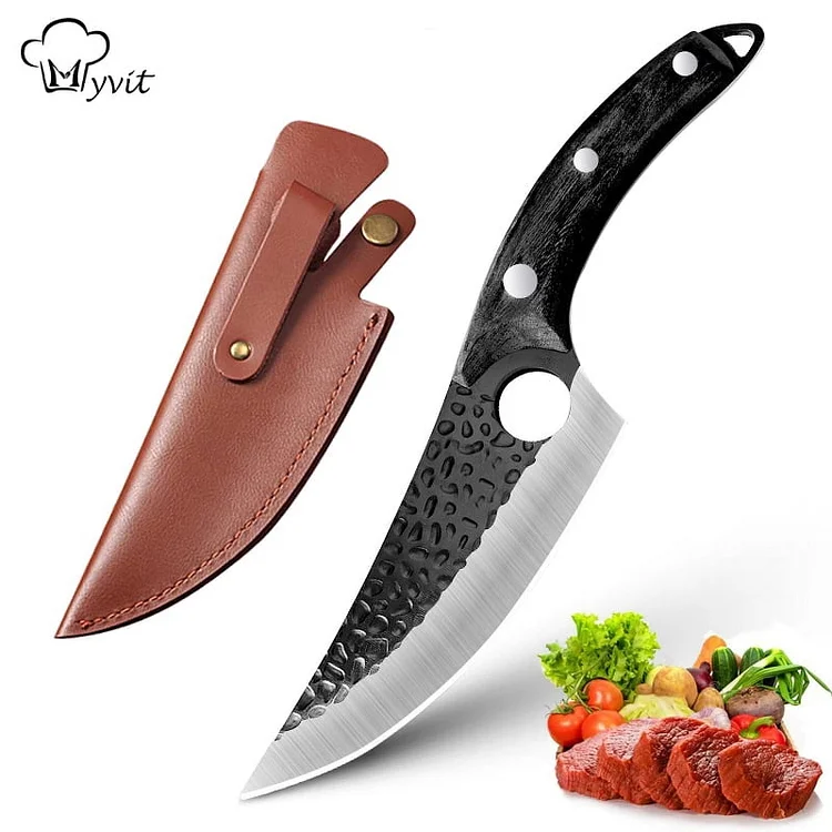 Kitchen Knife 6 Inch Viking Knife with Scabbard Forged Handmade Boning Knife High Carbon Steel Chef Knife Butcher Cleaver