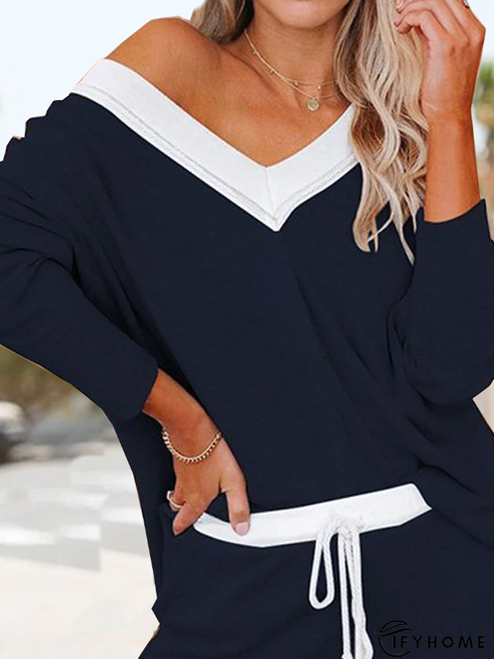 V Neck Casual Two-Piece Set | IFYHOME