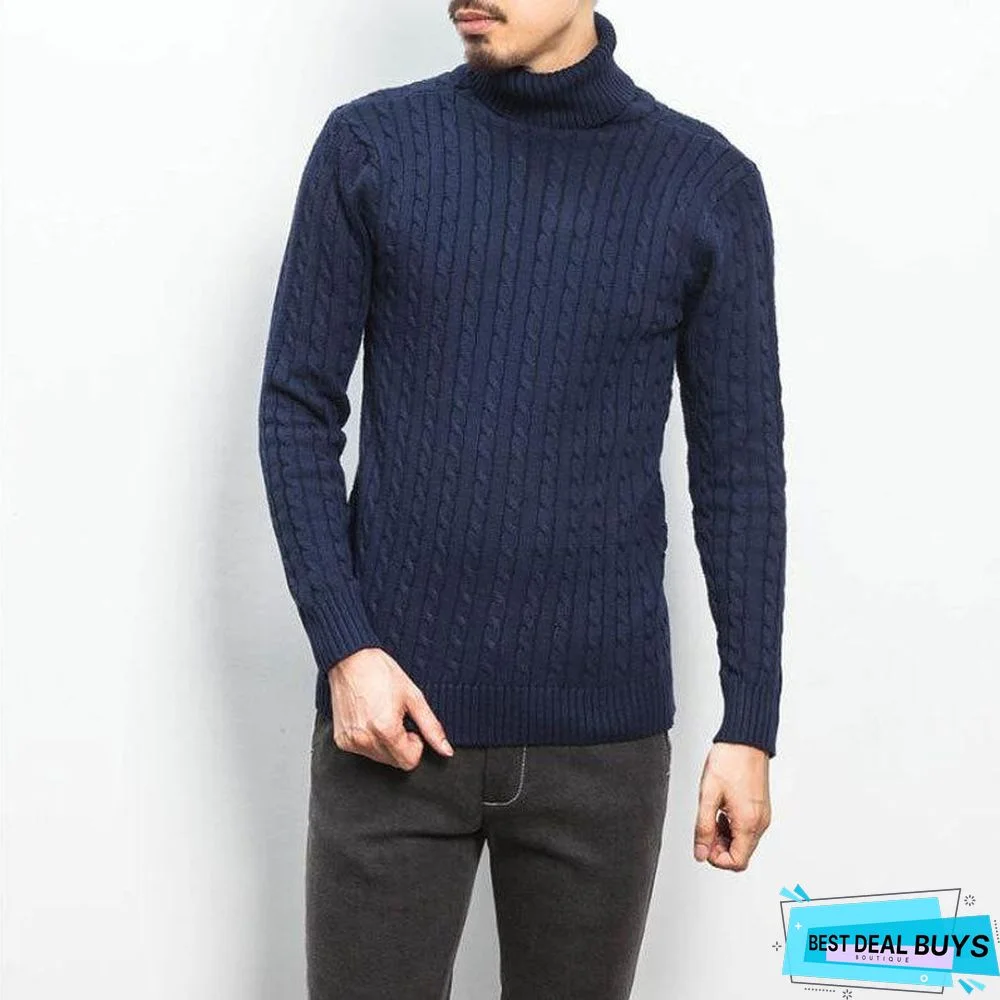 Men's Turtleneck Warm Twist Sweater Jacket