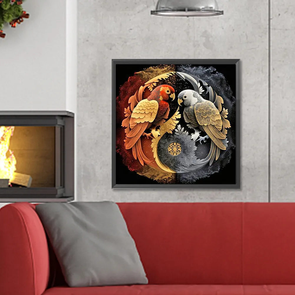 Diamond Painting - Full Round Drill - Yin Yang Parrot(Canvas|30*30cm)