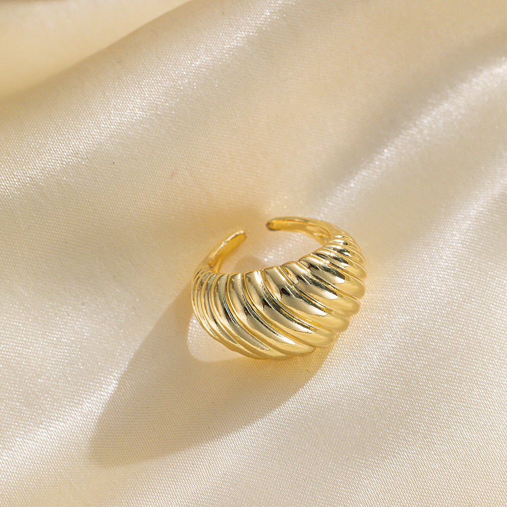 Fashionable And Simple Copper-Plated Real Gold Geometric Open Ring Female Ins Metal Style Niche High-End Ring