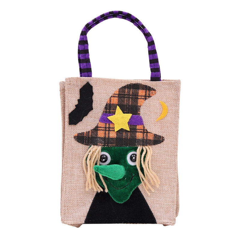Halloween Cartoon Pumpkin Witch Gift Bag Burlap Handbags