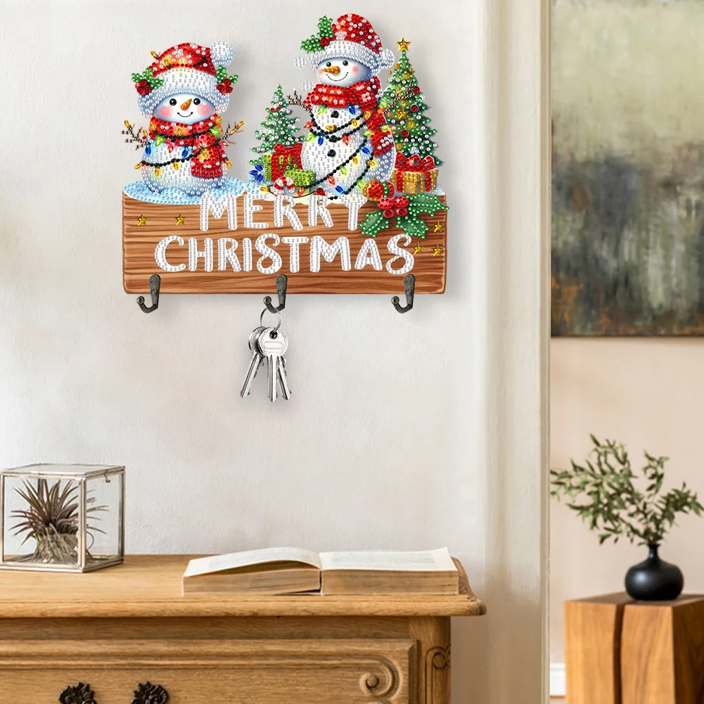 DIY Christmas Snowman Wooden Christmas Diamond Art Hanging Hooks Home Decor