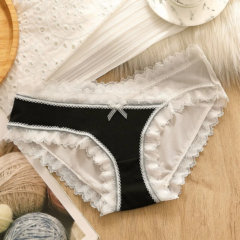 Billionm Women's Underwear Women's Cotton Antibacterial Panties Sexy Low Waist Breathable Hollow Mesh Seductive Girly Panties