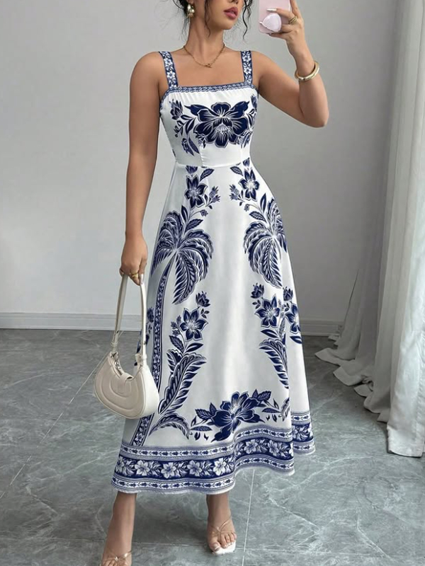 Elegant Temperament Waist Floral Women's Dress
