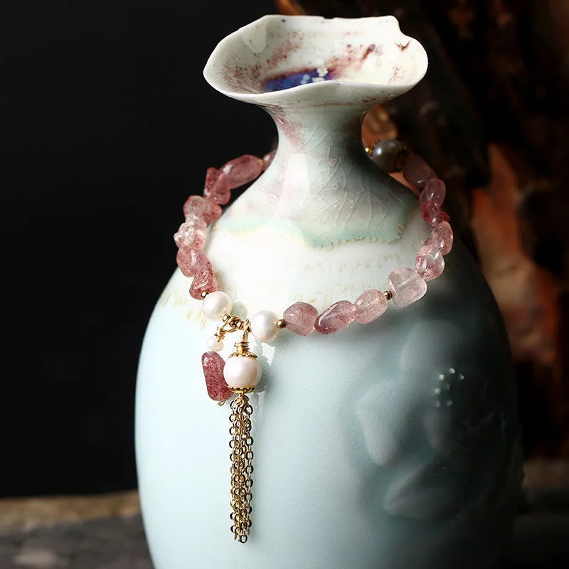 Strawberry Quartz Pearl Love Healing Bracelet