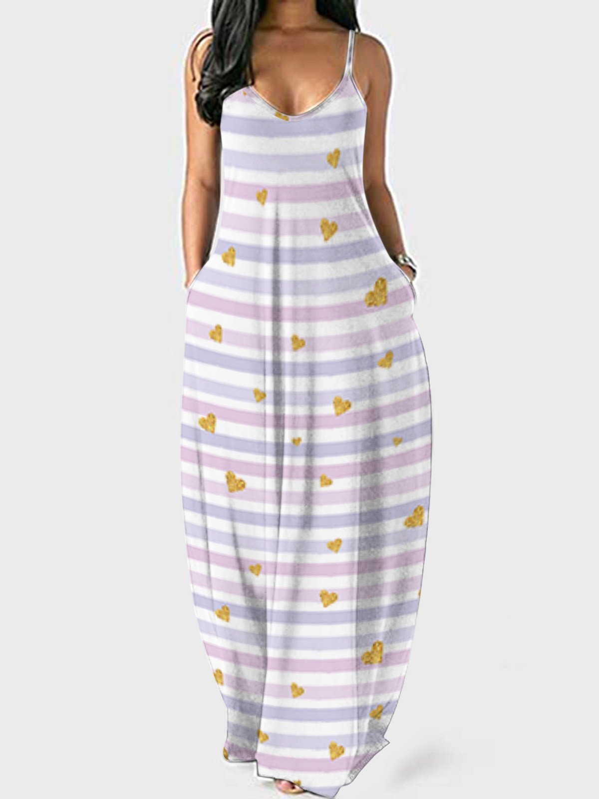 Women Half Sleeve V-neck Solid Color Dress