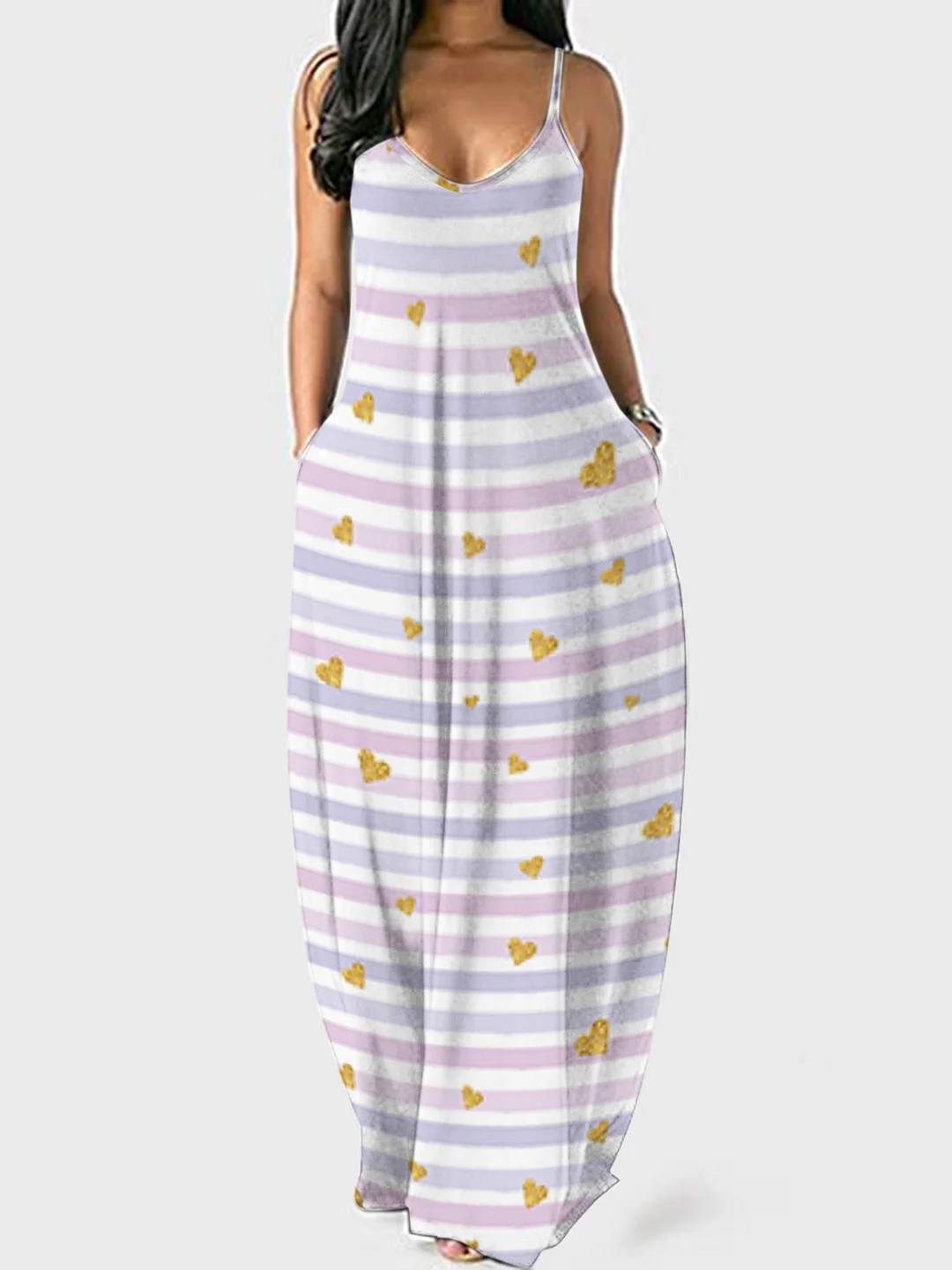 Women Half Sleeve V-neck Solid Color Dress