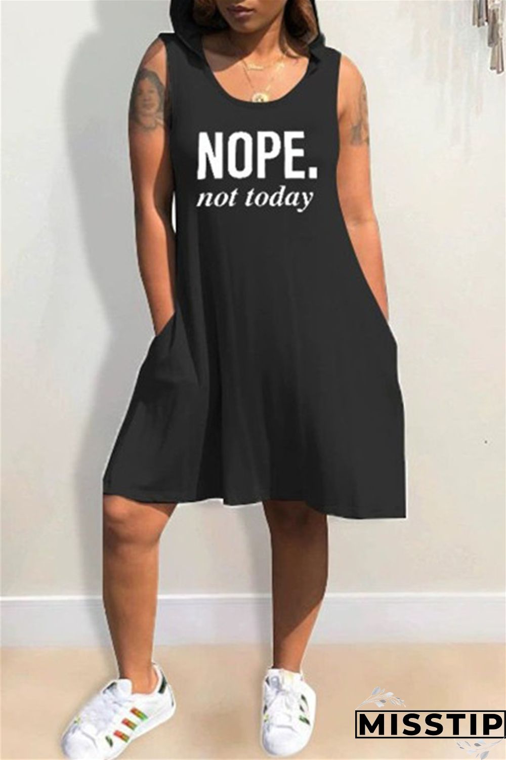 Burgundy Fashion Casual Letter Print Basic Hooded Collar Sleeveless Dress Dresses