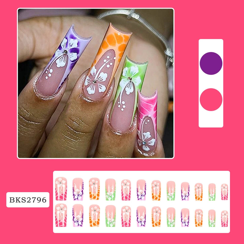Retro Solid Color Star Starry Sky Leopard PVC Press-on Nails 1 Set