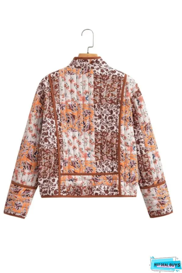 Fashion Printed Loose Casual Cardigan Short Quilted Cotton Jacket