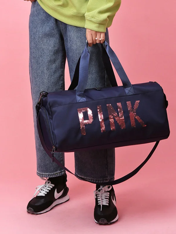 Sequined Letter Print Large-Capacity Outdoor Portable Travel Bag