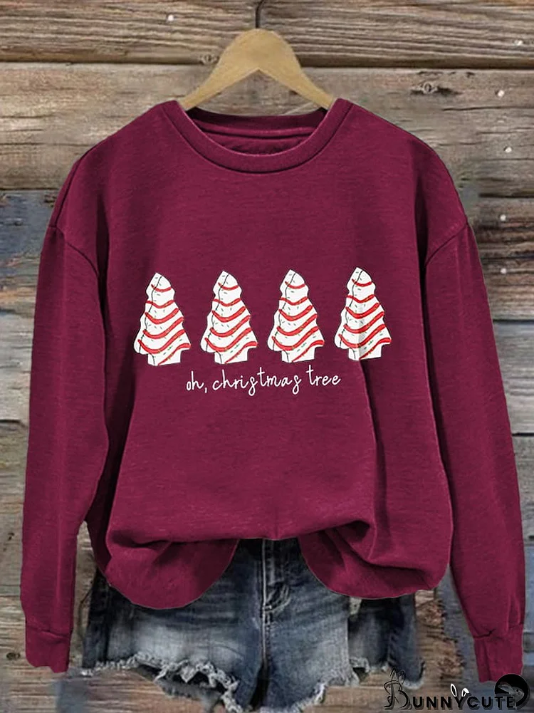 Women's Oh, Christmas Tree Print Long Sleeve Sweatshirt
