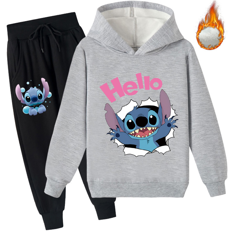 Mayoulove Stitch Fleece Hoodie and Trousers Set - Cute and Cozy Matching Outfit for Kids who Love the Lovable Blue Alien - Perfect for Playtime or Bedtime - Boys and Girls Stitch Clothing-Mayoulove