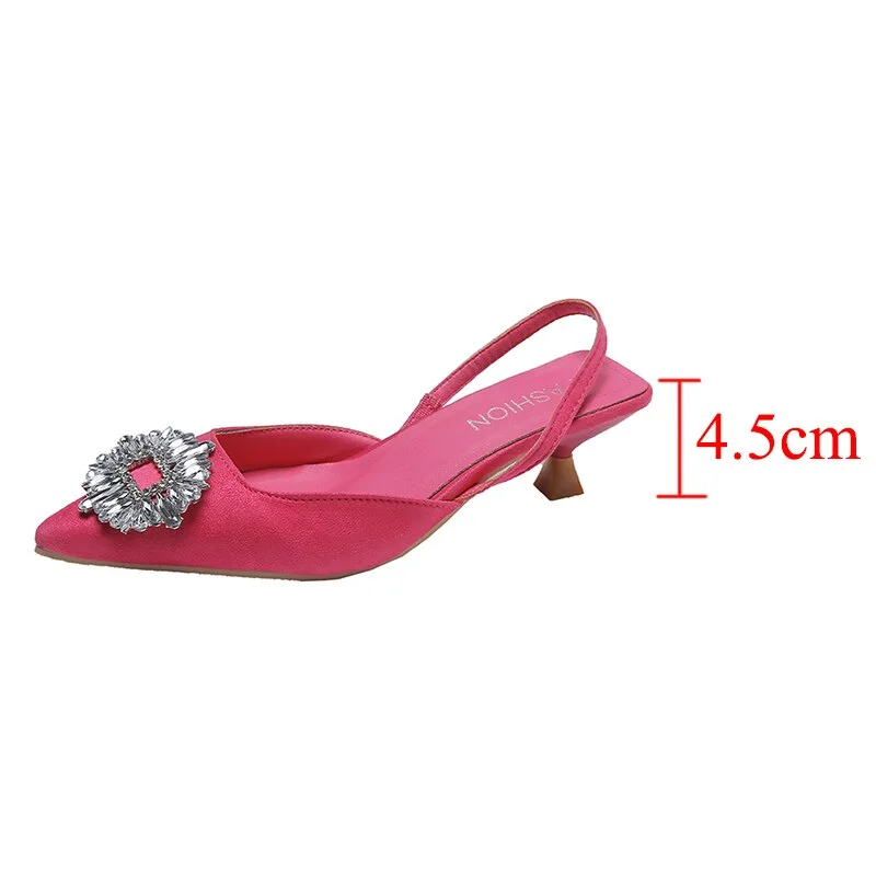 2022 Brand Design Women Crystal Slingback Pumps Pointed Toe Thin Heels Party Shoes Woman Spring Summer Rhinestone Sandals