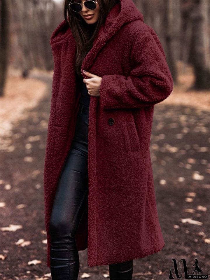 MidiSono - Women's Warm Hooded Maxi Plush Coat for Winter